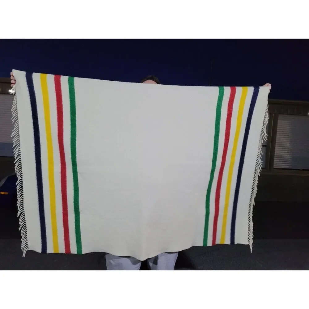 Hudson's Bay Company 100% Wool Caribou Blanket Striped Throw Vintage Camp Cabin